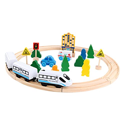 Amagogo Holzeisenbahn-Set für Kinder - Spielzeugzug mit Zubehör, 26 Stück Schienen von Amagogo