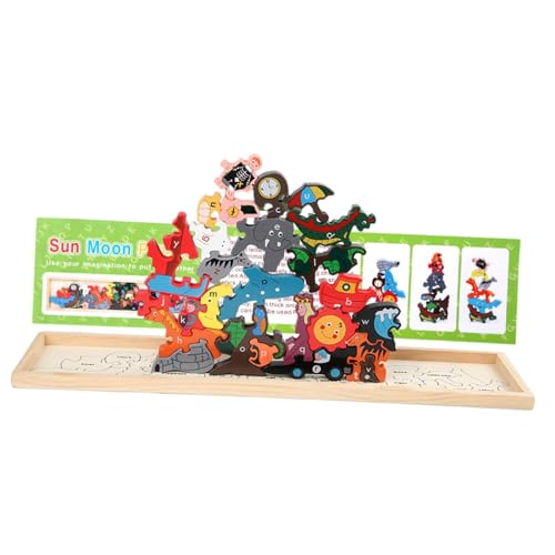 Amagogo Holzpuzzle für Kinder, niedliches Tierpuzzle, 3D-Puzzle für Kinder im Alter von 1 bis 3 Jahren, Sonne und Mond untergehen von Amagogo