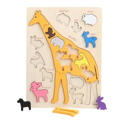 Amagogo Holzpuzzles, Lernspielzeug, Hand-Auge-Koordination, tolles Geschenk, stilvolles Lernspielzeug, Zuordnungsspiel, Vorschulkinder, Jungen und Mädchen, Giraffe von Amagogo