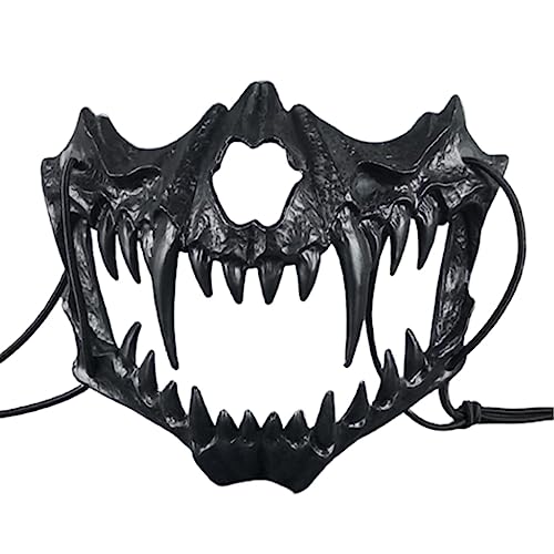 Amagogo Horror-Schädel-Maske, Halloween-Maske, realistische Party-Maske, Spielcharakter-Requisiten, japanische Halbmaske, Skelett-Maske für Nachtclub, Schwarz, Stil b von Amagogo