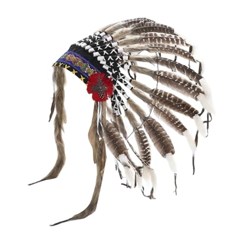 Amagogo Indianer-Kopfschmuck der amerikanischen Ureinwohner, neuartige Kopfbedeckung für Cosplay-Bühnenauftritte, Braun von Amagogo