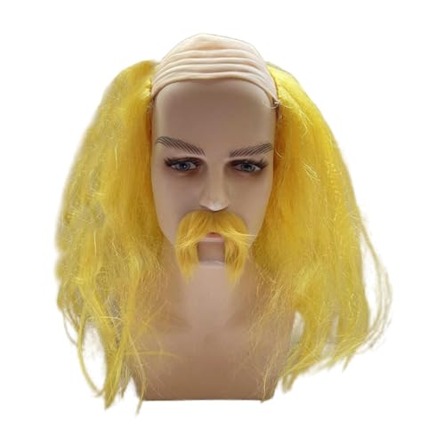 Amagogo KALD Cap -Perücke und Bart baldelles hitzebeständig mit Haaren an den Seiten synthetischer Kostümzubehör für Themenparty Halloween, Gelb von Amagogo
