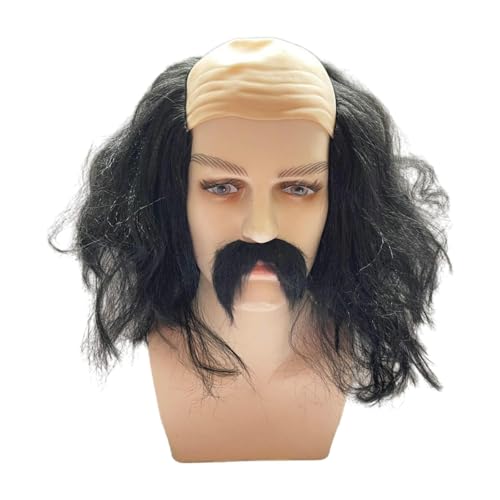 Amagogo KALD Cap -Perücke und Bart baldelles hitzebeständig mit Haaren an den Seiten synthetischer Kostümzubehör für Themenparty Halloween, Schwarz von Amagogo