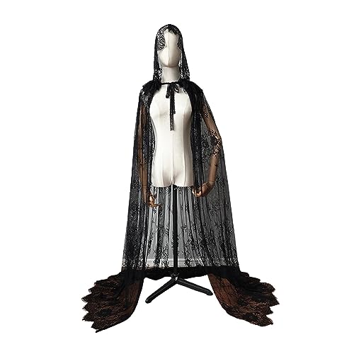 Amagogo Kapuzenumhang, Langer Umhang, Halloween-Kostüm, Gothic-Kapuzenumhang in voller Länge für mittelalterliche Kostüme, Maskerade, Bühnenauftritte, Schwarz von Amagogo
