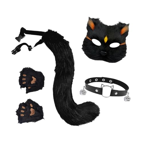 Amagogo Katzen-Maske und Schwanz-Set, süße Fingerlose Pfotenhandschuhe für Rollenspiele, Kostüm, Schwarzes Gold Amagogo Katzen-Maske und Schwanz-Set, süße Fingerlose Pfotenhandschuhe für Rollenspiele, Kostüm, Schwarzes Gold von Amagogo