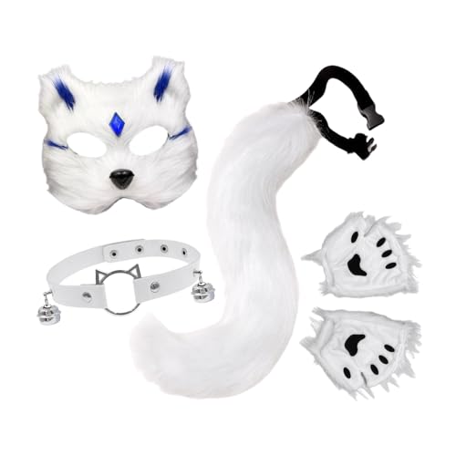 Amagogo Katzen-Maske und Schwanz-Set, süße Fingerlose Pfotenhandschuhe für Rollenspiele, Kostüm, Weiß Blau Amagogo Katzen-Maske und Schwanz-Set, süße Fingerlose Pfotenhandschuhe für Rollenspiele, Kostüm, Weiß Blau von Amagogo