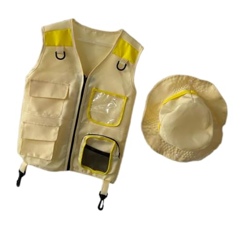 Amagogo Kids Explorer Vest Kinder Kostüm Outdoor Abenteuer Vest Cosplay Kostüm Set für Kleinkinder Wandergeburtstag Geschenk, Gelb von Amagogo