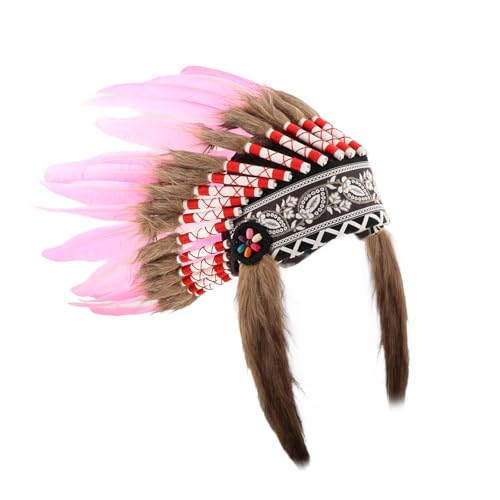 Amagogo Künstliche Federkopfschmuck Halloween Kopfstück handgefertigtes Kostümkleid kreative indische Kopfbedeckung für Performance Männer Frauen Frauen, Rosa von Amagogo