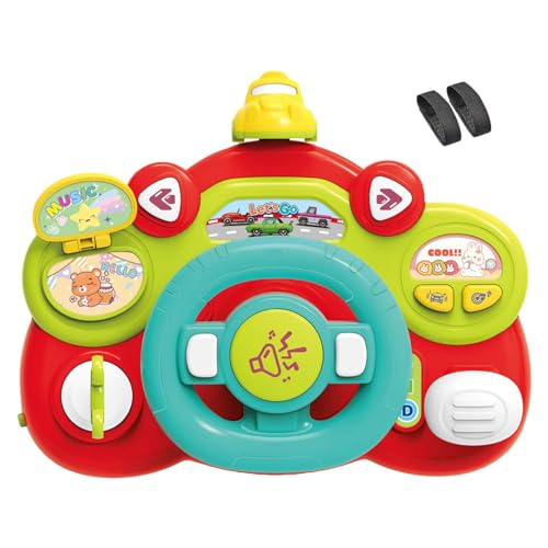 Amagogo Lenkrad-Spielzeug mit Licht und Ton, pädagogisches Musikspielzeug, Dreh- und Lernfahrer, Mein erstes Fahren zum Wenden und Ziehen von Kindern, Rote Basis von Amagogo