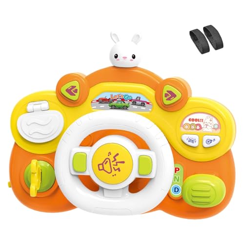 Amagogo Lenkrad-Spielzeug mit Licht und Ton, pädagogisches Musikspielzeug, Dreh- und Lernfahrer, Mein erstes Fahren zum Wenden und Ziehen von Kindern, orangefarbene Basis von Amagogo