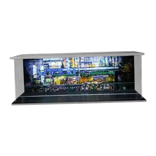 Amagogo Maßstab 1:64 Parkplatz LED-Vitrine Sammlerstücke Aufbewahrungsbox Simulation Straßenszene für Modellautos Diorama-Sammlung, Stadtzentrum von Amagogo