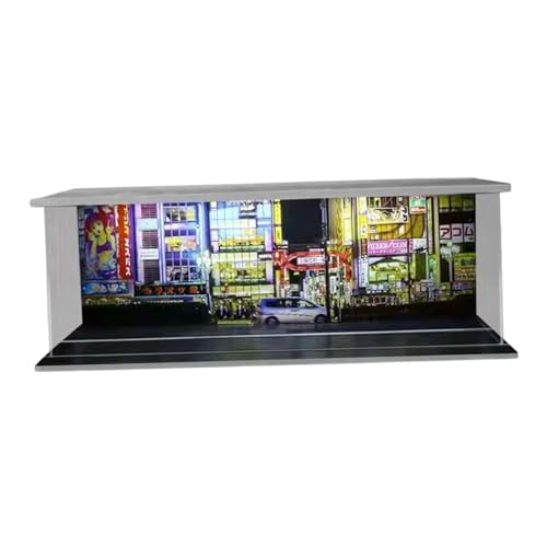 Amagogo Maßstab 1:64 Parkplatz LED-Vitrine Sammlerstücke Aufbewahrungsbox Simulation Straßenszene für Modellautos Diorama-Sammlung, Straße von Amagogo