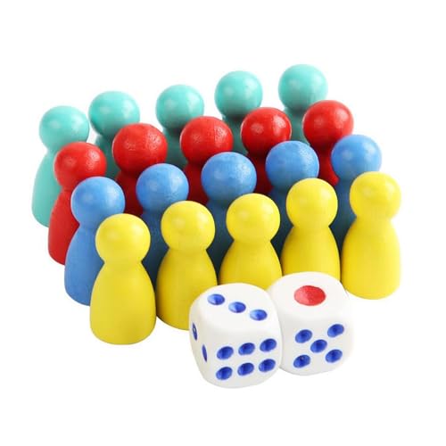 Amagogo Mehrfarbige Spielfiguren, Schachfiguren, inklusive Würfel, 6-seitige Spielwürfel, mehrfarbige Spielfiguren, Holzfiguren zur Tischmarkierung von Amagogo