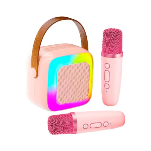 Amagogo Mini-Karaoke-Maschine, tragbares Lautsprecher-Set, Geburtstagsgeschenke mit 2 Mikrofonen, Kinder-Musik-Player, Spielzeug für Kinder und Erwachsene, ROSA von Amagogo