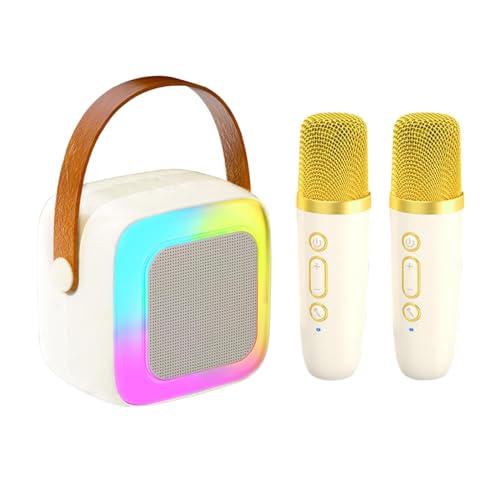 Amagogo Mini-Karaoke-Maschine, tragbares Lautsprecher-Set, Geburtstagsgeschenke mit 2 Mikrofonen, Kinder-Musik-Player, Spielzeug für Kinder und Erwachsene, Weiß von Amagogo