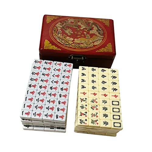 Amagogo Mini Mahjong Beige Farbe Holz Box Chinesisch Mah Jong Set für Zuhause oder Reisen Mahjong Set Familienspiel, Doppelfarbe von Amagogo