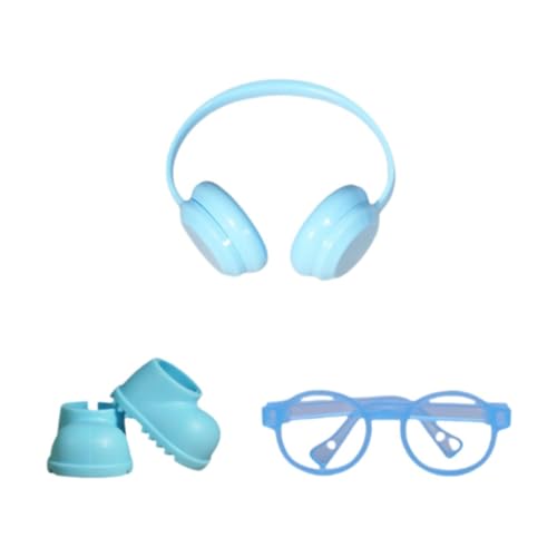 Amagogo Miniatur-Puppen-Regenstiefel, Puppenschuhe, Elegante Foto-Requisiten, Zubehör mit Kopfhörern und Brille für 17 cm große Puppen, Blau von Amagogo