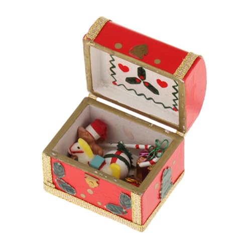 Amagogo Miniatur-Schatztruhe für Weihnachten, Maßstab 1:12, dekorative Aufbewahrungsbox für Puppenhaus-Diorama, Foto-Requisiten von Amagogo