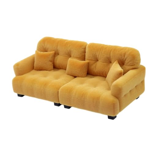 Amagogo Miniatur-Sofa, Puppenhaus-Couch, Schlafzimmer, Mikro-Szene, realistisches künstliches Rollenspiel-Puppensofa, Moderne beflockte Möbel, 1 12 Braun von Amagogo