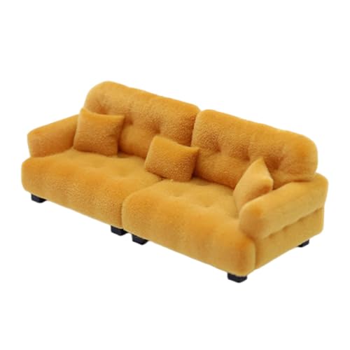 Amagogo Miniatur-Sofa, Puppenhaus-Couch, Schlafzimmer, Mikro-Szene, realistisches künstliches Rollenspiel-Puppensofa, Moderne beflockte Möbel, 1 20 Braun von Amagogo