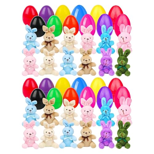 Amagogo Osterei und Plüsch Spielzeugset Osterdekoration Bunny Dolls Festival Layout Haushalt Geburtstag Geschenke Party Gefälligkeiten, 24 Set von Amagogo