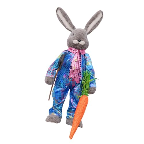 Amagogo Osterhasenpuppe Tier Figur Szene Layout Party bevorzugt Desktop Ornament Home Dekoration für Büro -Terrassenregal Schlafzimmer, Blaue Kleidung Tragen von Amagogo