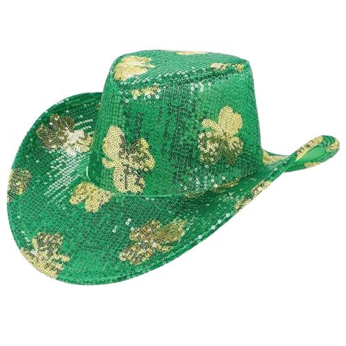 Amagogo Pailletten-Cowboyhut, St. Day-Hüte für Männer und Frauen, grünes Kostümzubehör, Western-Cowgirl-Hut für Party, Musik, Konzerte von Amagogo