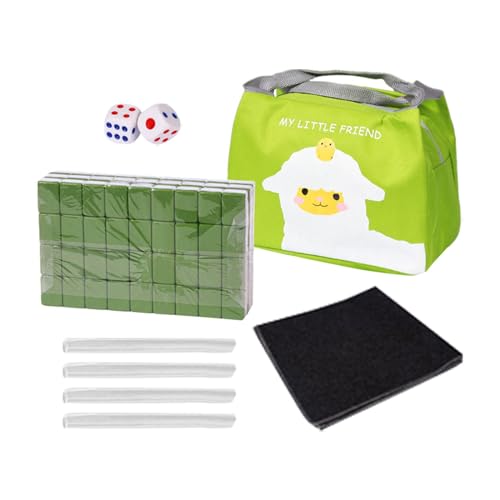 Amagogo Reise-Mahjong-Set, chinesisches Mahjong-Spielzeug mit tragbarer Tasche, Mini-Mahjong, Klassische Fliesenspiele für Familien, Grün von Amagogo