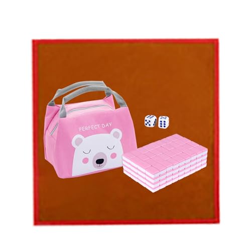 Amagogo Reise-Mahjong-Set, chinesisches Mahjong-Spielzeugset für Reiseparty, 144 Spielsteine mit Tasche, Tischspiel, tragbar, 26 mm, für Erwachsene und Kinder, ROSA von Amagogo
