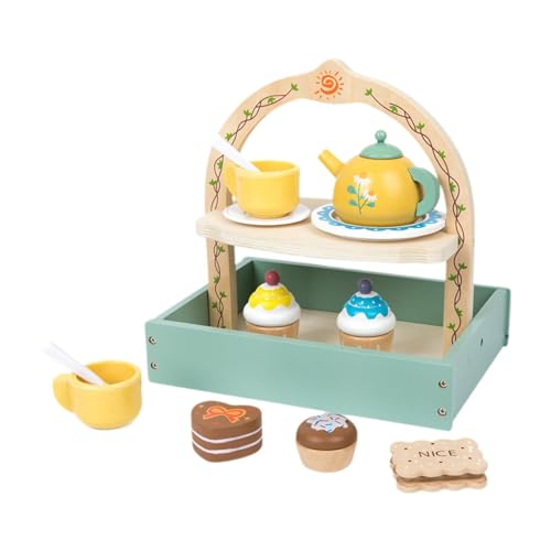 Amagogo Teeparty-Set aus Holz für kleine Mädchen, tragbares Tee-Set, Spielküchenzubehör für Kinder im Alter von 3 bis 5 Jahren, Geburtstagsgeschenk von Amagogo