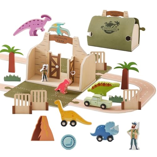 Amagogo Tierspielzeug-Set aus Holz mit Hausdekoration, pädagogisches lustiges Dinosaurier-Spielzeug-Spielset für Kinder, Kinder, Baby-Geburtstagsgeschenk von Amagogo