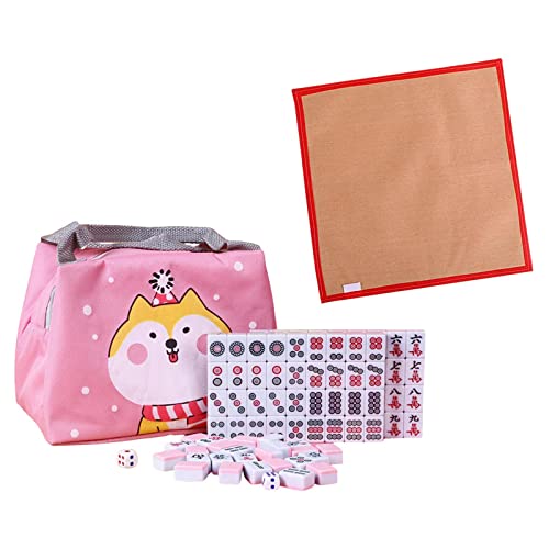 Amagogo Tragbare Mini Mah Jong Spiel Set mit Kleine Tischdecke Fliesen Spiel für Reise Party Home Rosa von Amagogo