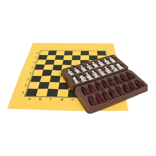 Amagogo Tragbares Schachspiel, Tischbrettspiele, Denkspiel, klassisches PU-Schachbrett, lustige 3D-Harz-Schachfiguren für Geschenke, Reisepicknicks von Amagogo