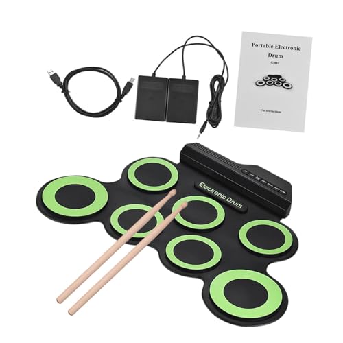 Amagogo Tragbares elektronisches Trommel-Handroll-Drum-Set, multifunktionales tragbares Kompakt-Drum-Set, Drum-Kits für den Club-Haushalt, Grün von Amagogo