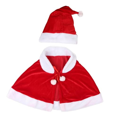 Amagogo Weihnachten Schal Umhang Umhang Santa Cape Mädchen Geschenk mit Plüschbällen Schnüren Roter Umhang mit Hut für Rollenspiele Bühnenaufführung von Amagogo