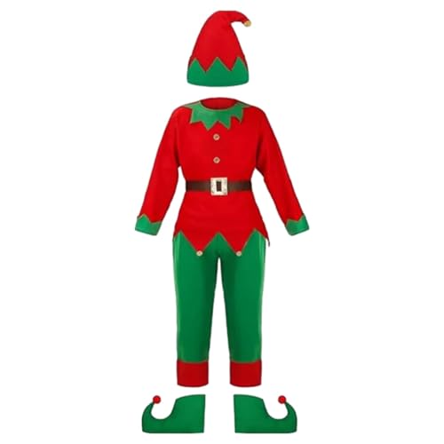 Amagogo Weihnachts-Elf-Kostüme, Elfen-Cosplay-Kostüm mit Hut, Weihnachtsmann-Helfer, Kostüm, Weihnachts-Outfit für Rollenspiele, Feiertage, Neujahr, Erwachsene XL von Amagogo