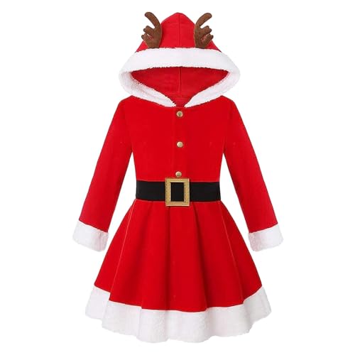 Amagogo Weihnachtskleid Elch Weihnachtskostüm für Frauen Mädchen Hoodie Weihnachtsoutfits Kleidung Samt mit Gürtel für Rollenspiele, Halloween, 110cm von Amagogo