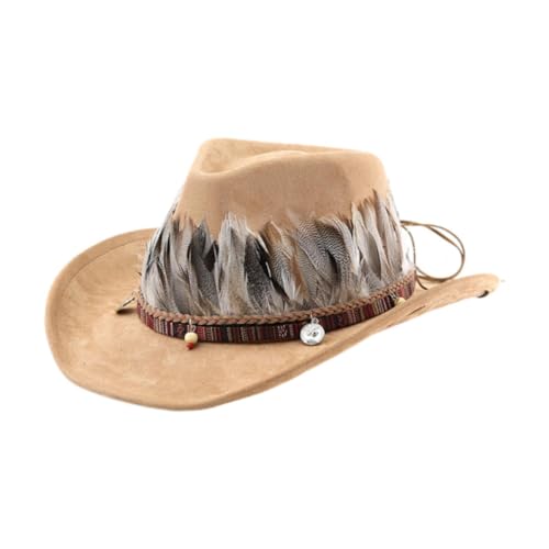 Amagogo Western Feather Cowboy Hut kreativer Cowgirl Hut für Bühnenperformance Party Geschenk, Kamel Amagogo Western Feather Cowboy Hut kreativer Cowgirl Hut für Bühnenperformance Party Geschenk, Kamel von Amagogo