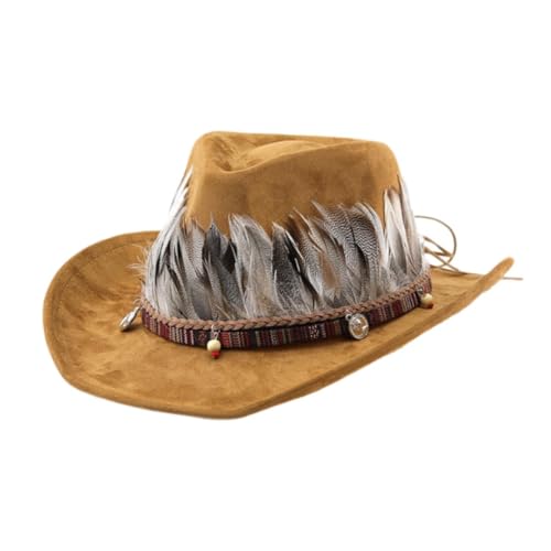 Amagogo Western Feather Cowboy Hut kreativer Cowgirl Hut für Bühnenperformance Party Geschenk, Khaki Amagogo Western Feather Cowboy Hut kreativer Cowgirl Hut für Bühnenperformance Party Geschenk, Khaki von Amagogo
