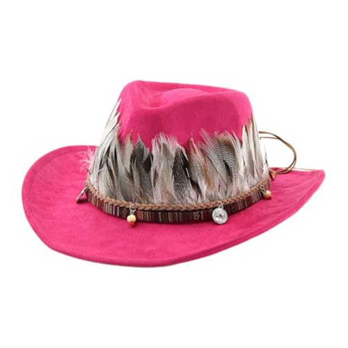 Amagogo Western Feather Cowboy Hut kreativer Cowgirl Hut für Bühnenperformance Party Geschenk, Rose Rot Amagogo Western Feather Cowboy Hut kreativer Cowgirl Hut für Bühnenperformance Party Geschenk, Rose Rot von Amagogo
