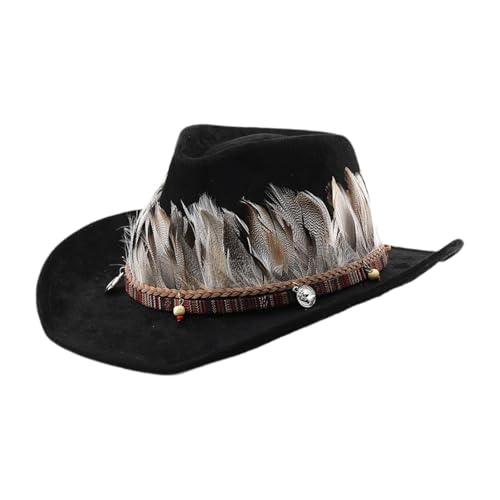 Amagogo Western Feather Cowboy Hut kreativer Cowgirl Hut für Bühnenperformance Party Geschenk, Schwarz Amagogo Western Feather Cowboy Hut kreativer Cowgirl Hut für Bühnenperformance Party Geschenk, Schwarz von Amagogo