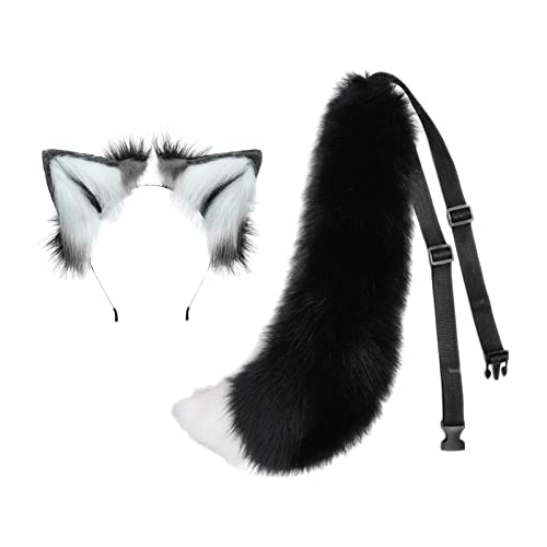 Amagogo Wolf Ears Tail, Cosplay-Kostüm, Anzug, Haarschmuck, Stirnband, Dekoration, Kopfschmuck, weich, Haarreif für Requisiten, Festivals, Tanz, Schwarz und weiß Amagogo Wolf Ears Tail, Cosplay-Kostüm, Anzug, Haarschmuck, Stirnband, Dekoration, Kopfschmuck, weich, Haarreif für Requisiten, Festivals, Tanz, Schwarz und weiß von Amagogo