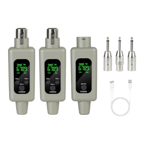 Amagogo XLR -Mikrofonadapter -Set 2,4 GHz -Mikrofon -Sender und Empfänger -Kit tragbares Audio -Kabelless -Getriebe für Gitarren, Grau, 1 nach 2 von Amagogo