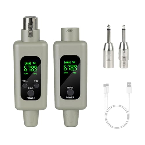 Amagogo XLR -Mikrofonadapter -Set 2,4 GHz -Mikrofon -Sender und Empfänger -Kit tragbares Audio -Kabelless -Getriebe für Gitarren, Grau, 1 von 1 von Amagogo