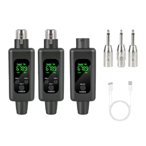 Amagogo XLR -Mikrofonadapter -Set 2,4 GHz -Mikrofon -Sender und Empfänger -Kit tragbares Audio -Kabelless -Getriebe für Gitarren, Schwarz, 1 nach 2 von Amagogo