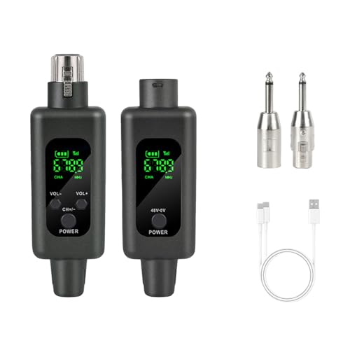 Amagogo XLR -Mikrofonadapter -Set 2,4 GHz -Mikrofon -Sender und Empfänger -Kit tragbares Audio -Kabelless -Getriebe für Gitarren, Schwarz, 1 von 1 von Amagogo