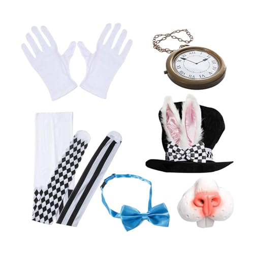 Amagogo kostüme für Erwachsene, Zylinder, 6 Stück, mütze, Kostüm, Häschen-Outfit, Handschuhe, Cosplay, Nase für n von Amagogo