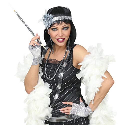 Amakando 20er Jahre Flapper-Accessoires/Grau-Silber/mit Haarschmuck, Kette, Ohrschmuck & Armstulpen/Perfekt angezogen zu Fasching & Karneval von Amakando