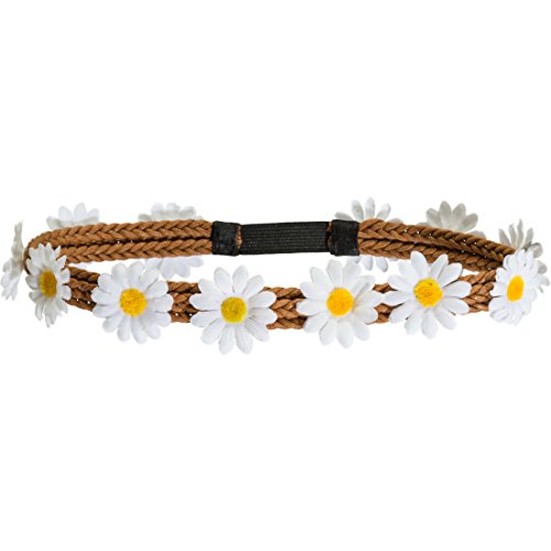 Amakando 70er Jahre Blumenkranz Margeriten Haarschmuck Flower Power Stirnband Hippie Haarband Karnevalskostüme Accessoires Blumen Haar Schmuck Gänseblümchen Kopfschmuck von Amakando