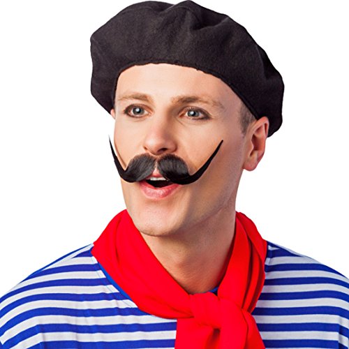 Amakando Barett Mütze Franzose - schwarz - Franzosenmütze Kopfbedeckung Französin Franzosenhut Kostümzubehör Karneval Baskenmütze von Amakando
